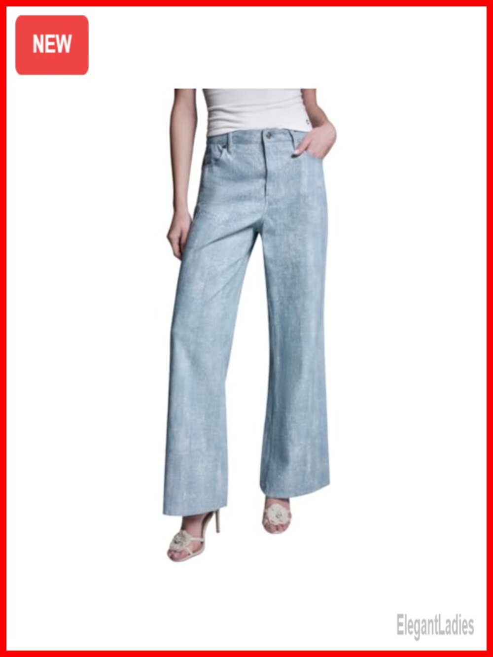 Wide Leg Flat Front Sparkle Detail High Rise Dress Pants for Women